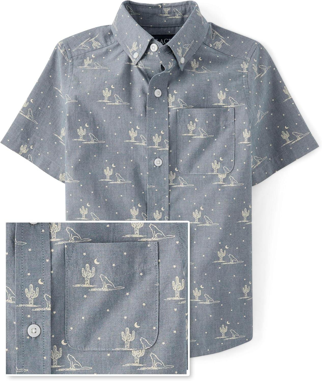 imageThe Childrens Place Boys Short Sleeve Poplin Button Down ShirtFederal Blue