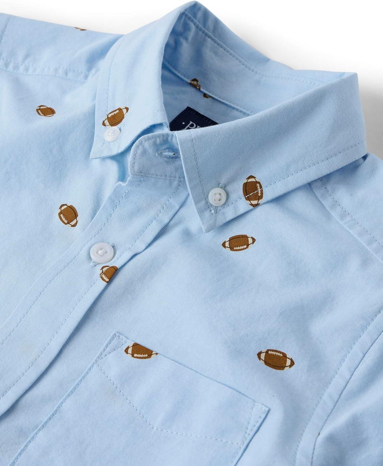 imageThe Childrens Place Boys Short Sleeve Poplin Button Down ShirtFootball Print