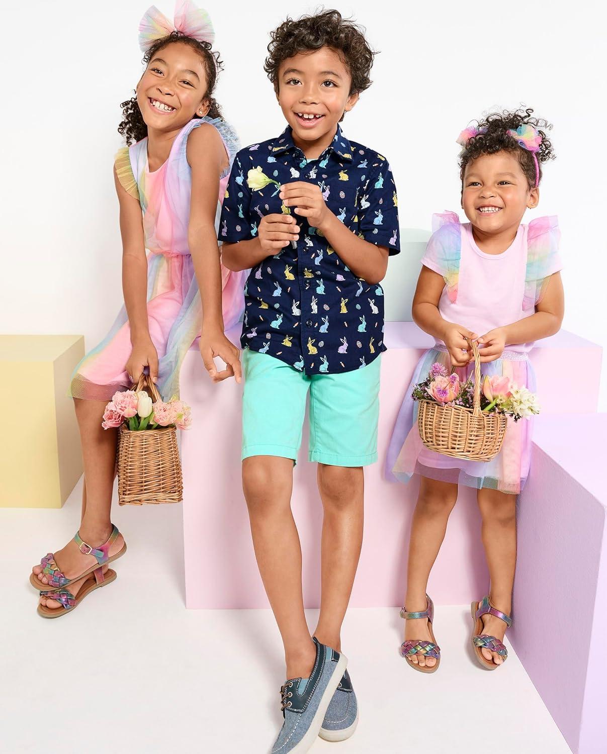 imageThe Childrens Place Boys Short Sleeve Poplin Button Down ShirtTidal Bunny