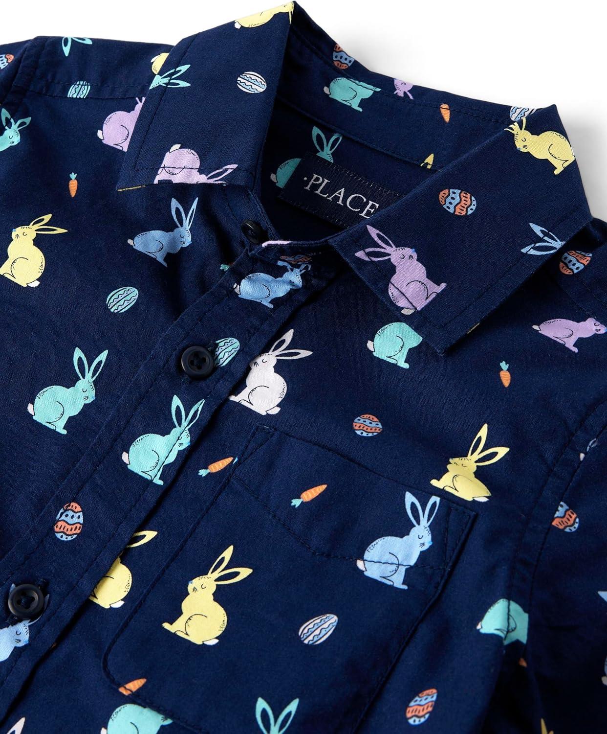 imageThe Childrens Place Boys Short Sleeve Poplin Button Down ShirtTidal Bunny