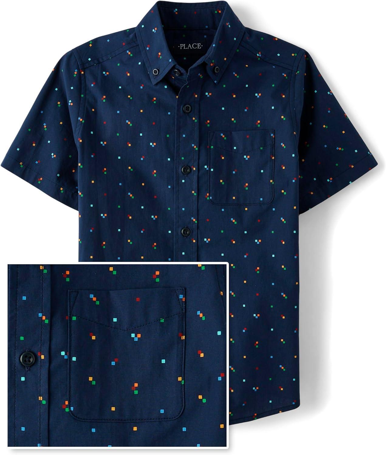 imageThe Childrens Place Boys Short Sleeve Poplin Button Down ShirtTidal Doodle