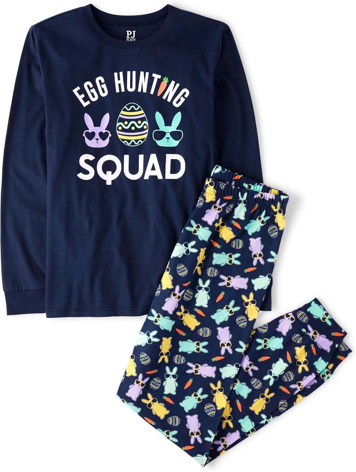imageThe Childrens Place Easter Family Matching Snug Fit Cotton PajamasNavy Egg Hunting Squad