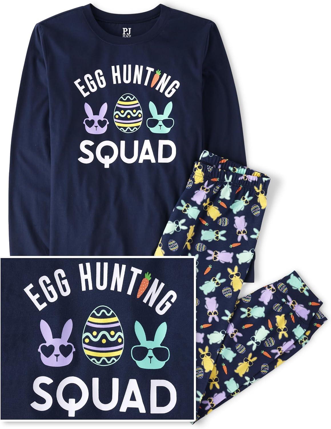 imageThe Childrens Place Easter Family Matching Snug Fit Cotton PajamasNavy Egg Hunting Squad