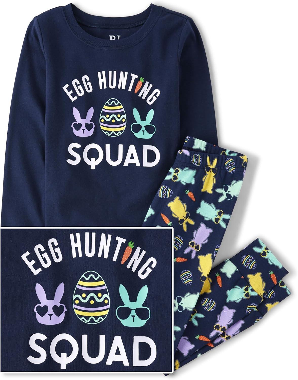 imageThe Childrens Place Easter Family Matching Snug Fit Cotton PajamasNavy Egg Hunting Squad