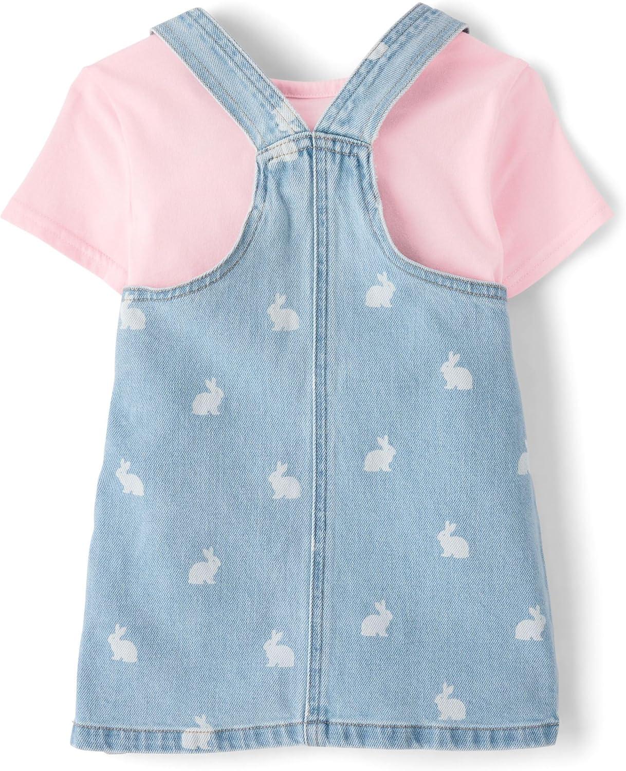 imageThe Childrens Place babygirls And Toddler Short Sleeve Shirt and Skirtall 2 Piece OutfitIvory Bunny