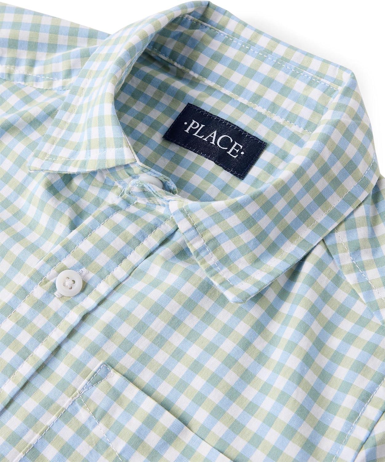 imageThe Childrens Place boys Short Sleeve Button Up ShirtCelery Foam