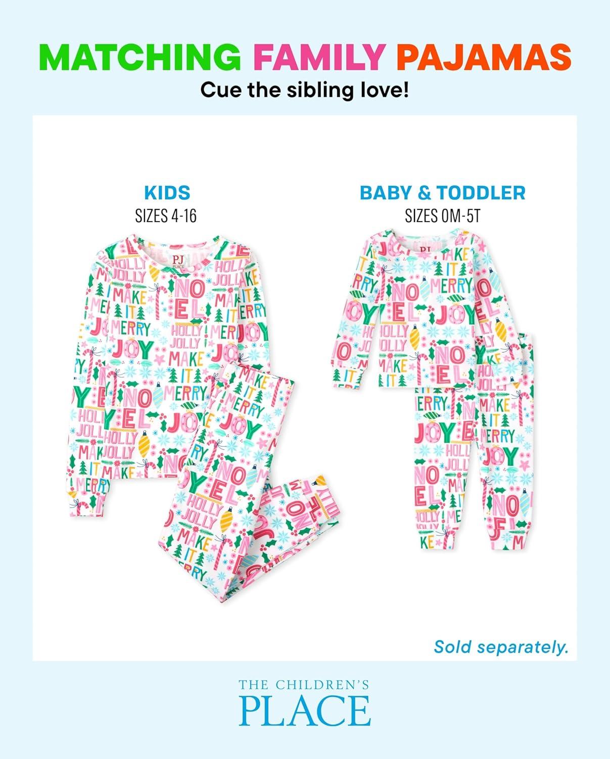 imageThe Childrens Place unisexbaby Family Matching Christmas and Holiday Pajama Sets CottonMerry Joy Pink