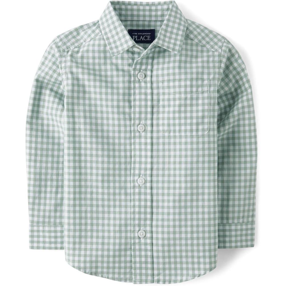 imageThe Childrens Place Big Boys Long Sleeve Poplin Button Down ShirtMint Gingham