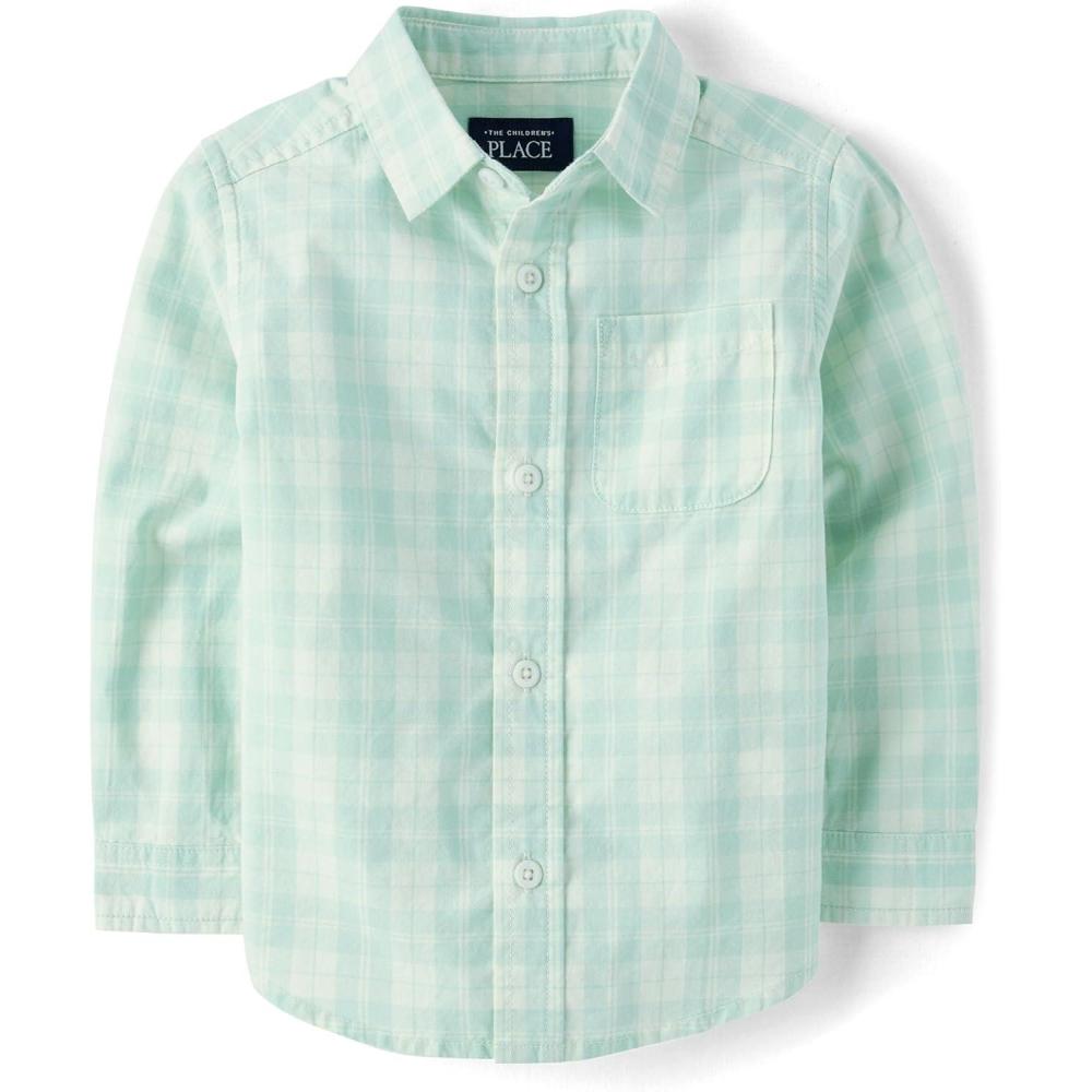imageThe Childrens Place Big Boys Long Sleeve Poplin Button Down ShirtMint Plaid