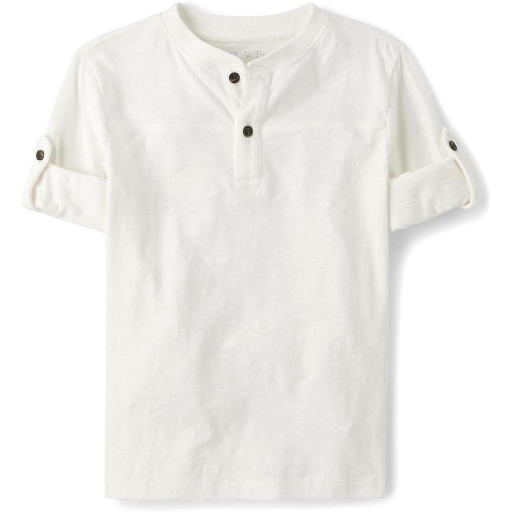imageThe Childrens Place Boys Long Sleeve Rolled Cuff Henley ShirtBunnys Tail White