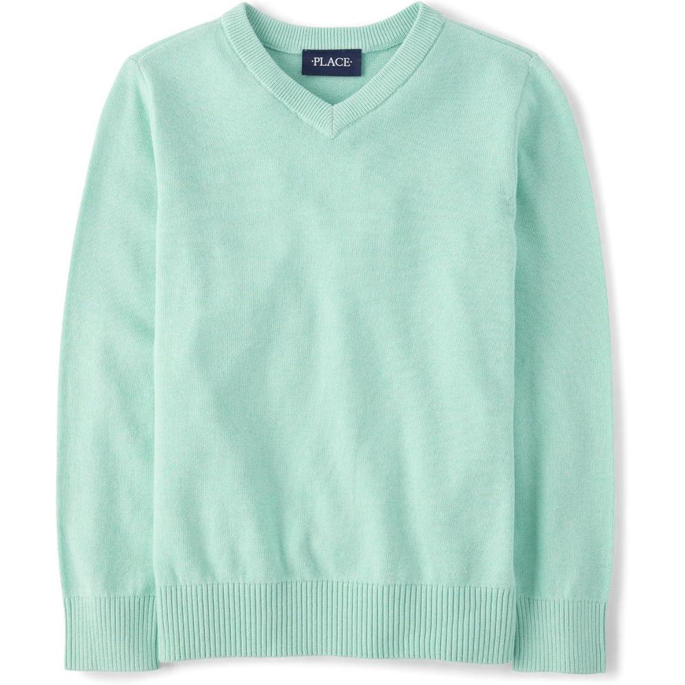 imageThe Childrens Place Boys Long Sleeve VNeck Pullover SweaterMellow Aqua