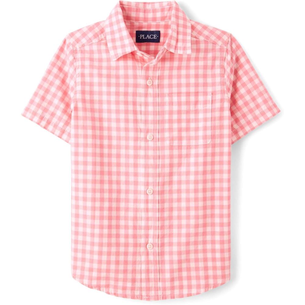 imageThe Childrens Place Boys Short Sleeve Poplin Button Down ShirtCherry Gingham