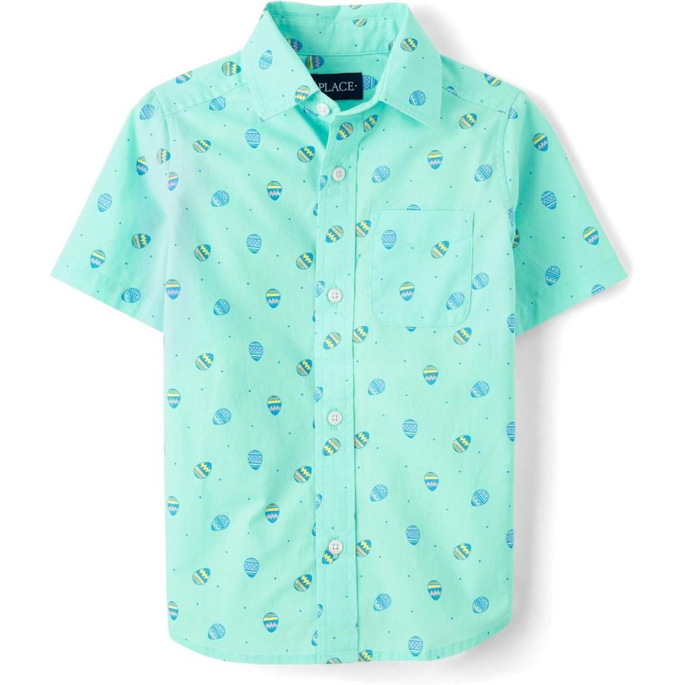 imageThe Childrens Place Boys Short Sleeve Poplin Button Down ShirtEaster Egg Mint