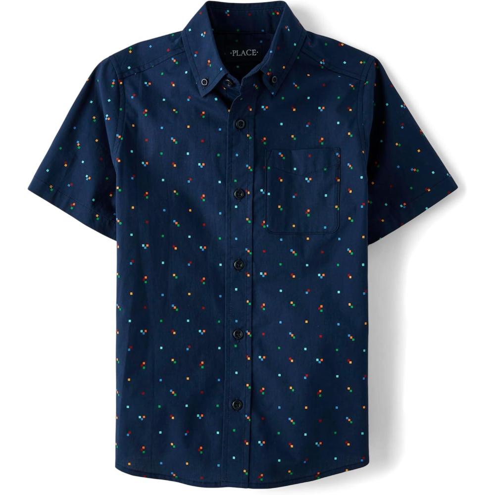 imageThe Childrens Place Boys Short Sleeve Poplin Button Down ShirtTidal Doodle