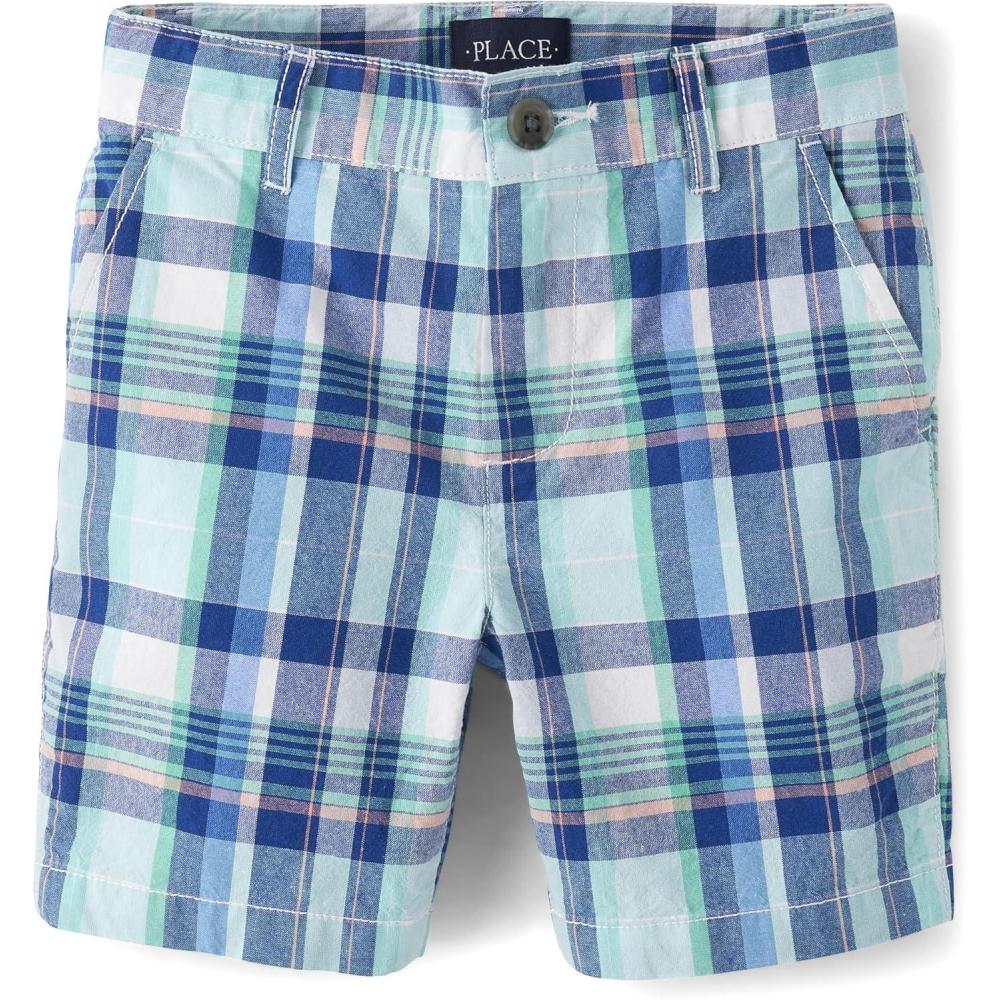 imageThe Childrens Place Boys Uniform Chino ShortsNavy Sail Plaid