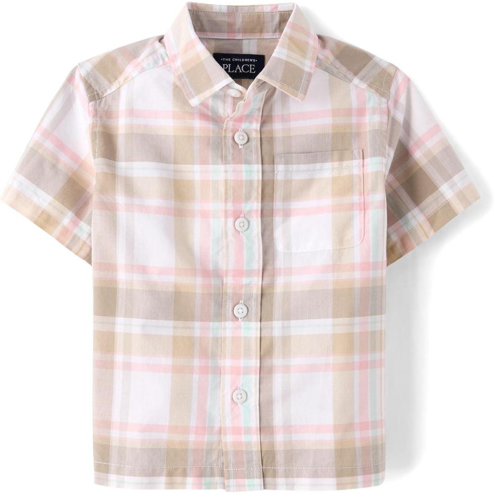 imageThe Childrens Place Boys and Toddler Poplin Short Sleeve Button Down ShirtSandy Plaid