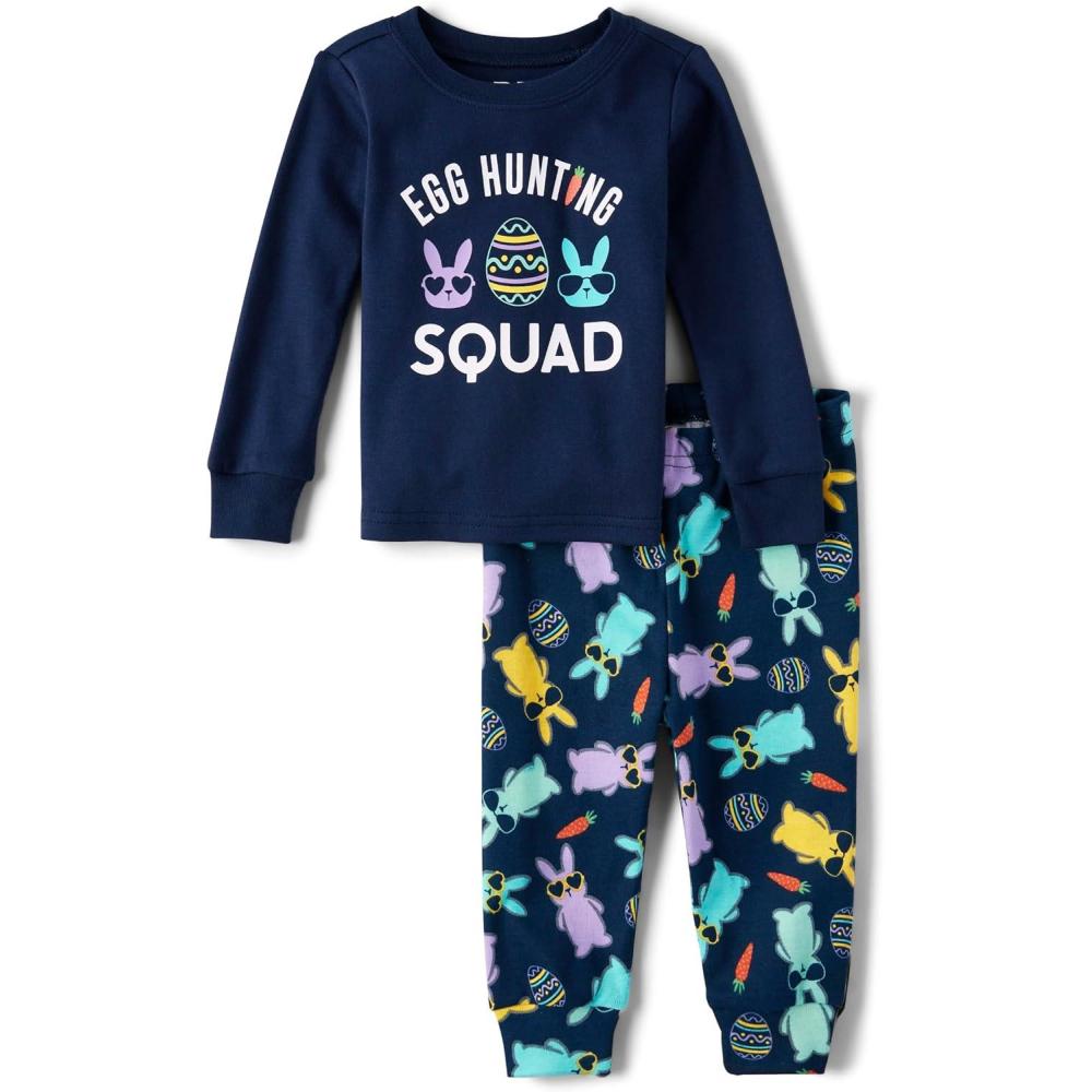 imageThe Childrens Place Easter Family Matching Snug Fit Cotton PajamasNavy Egg Hunting Squad