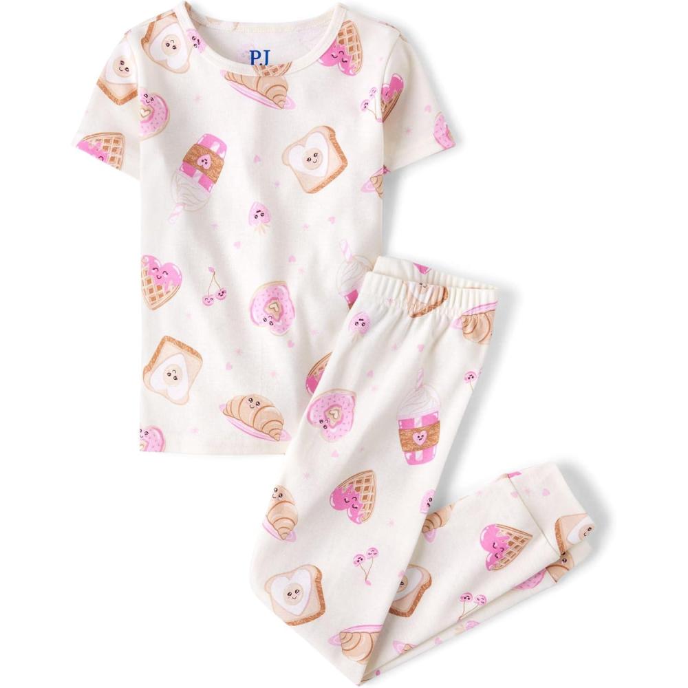 imageThe Childrens Place Girls 100 Cotton Short Sleeve Top and Pants2 Piece Pajama SetPink Sweets