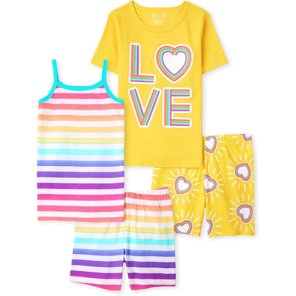 imageThe Childrens Place Girls 100 Cotton Short Sleeve Top and Pants2 Piece Pajama SetStripe TankLove 2pack