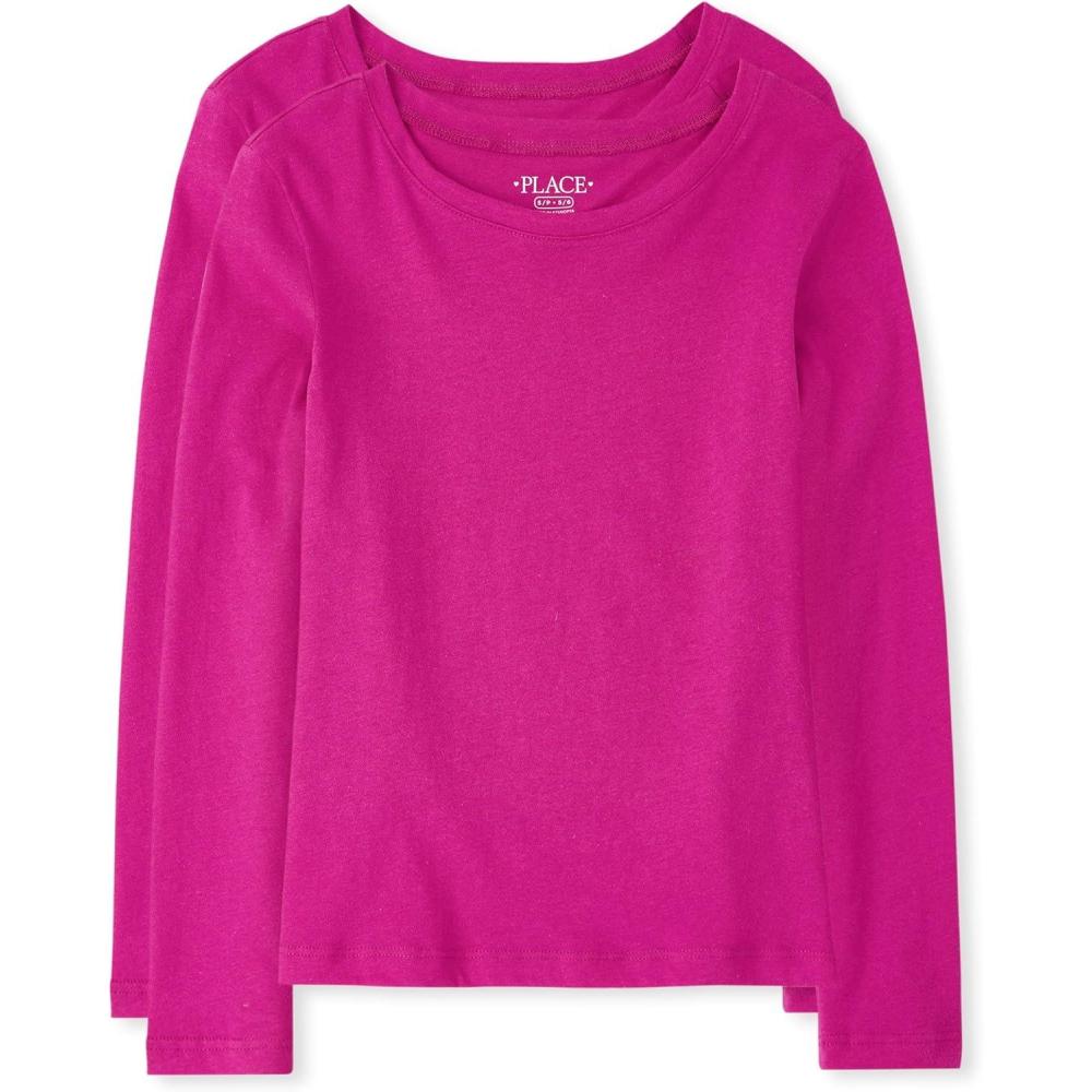 imageThe Childrens Place Girls Basic Long Sleeve Layering TeesAurora Pink 2pack