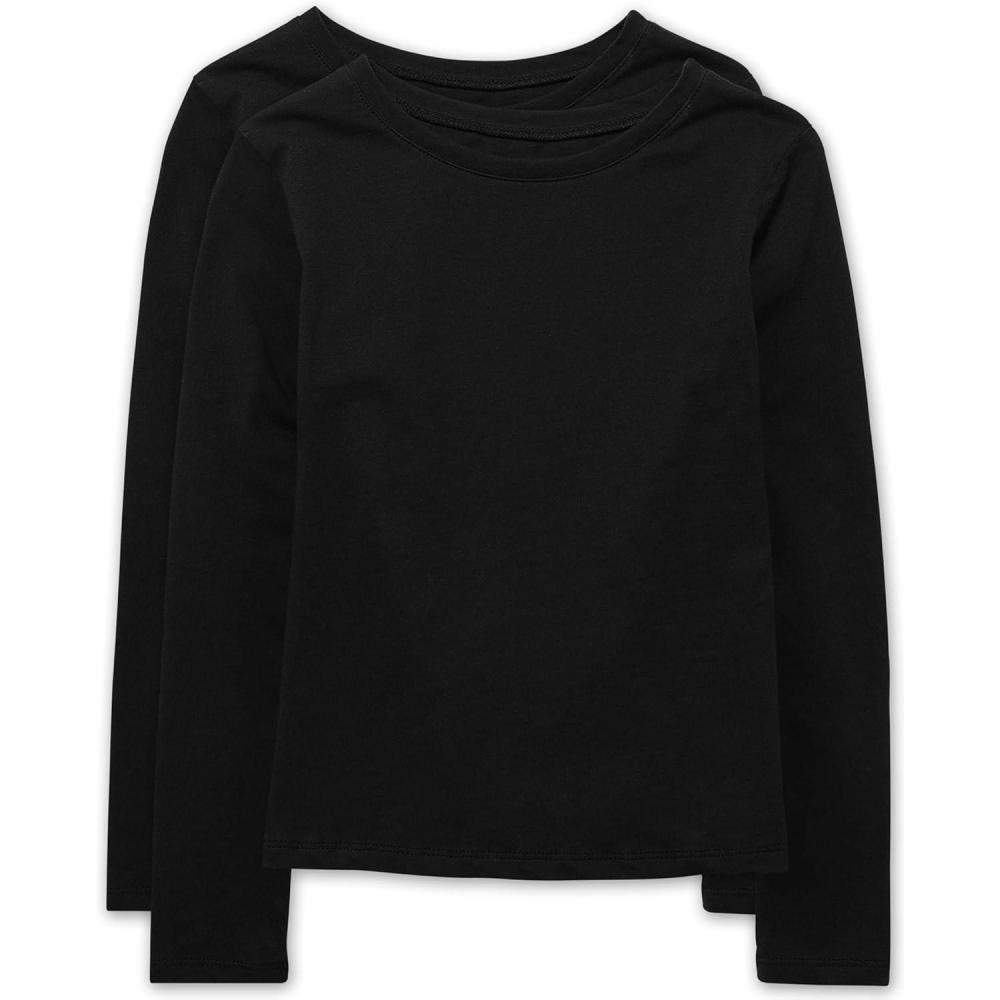 imageThe Childrens Place Girls Basic Long Sleeve Layering TeesBlack 2pack