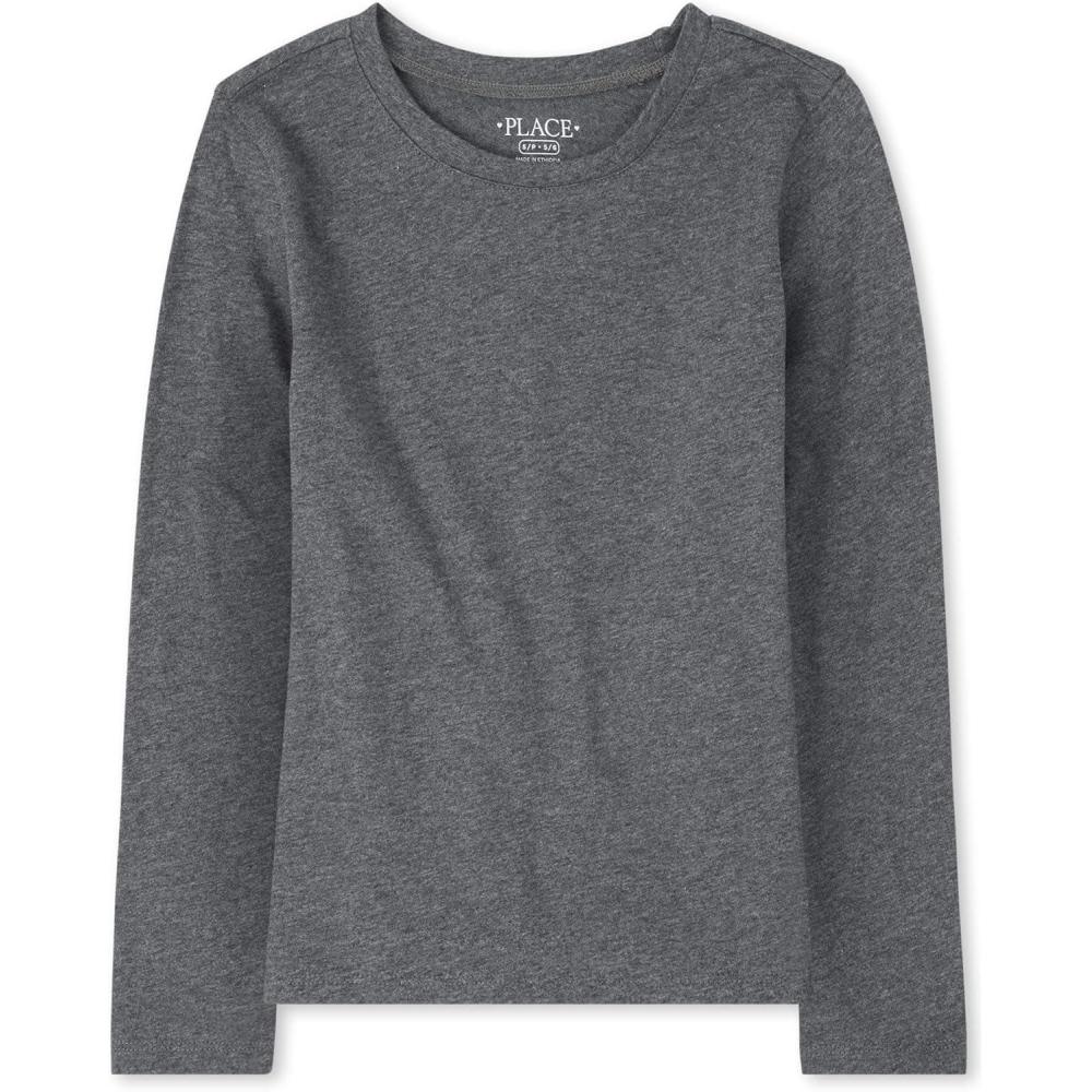 imageThe Childrens Place Girls Basic Long Sleeve Layering TeesDk Heather Gray Single