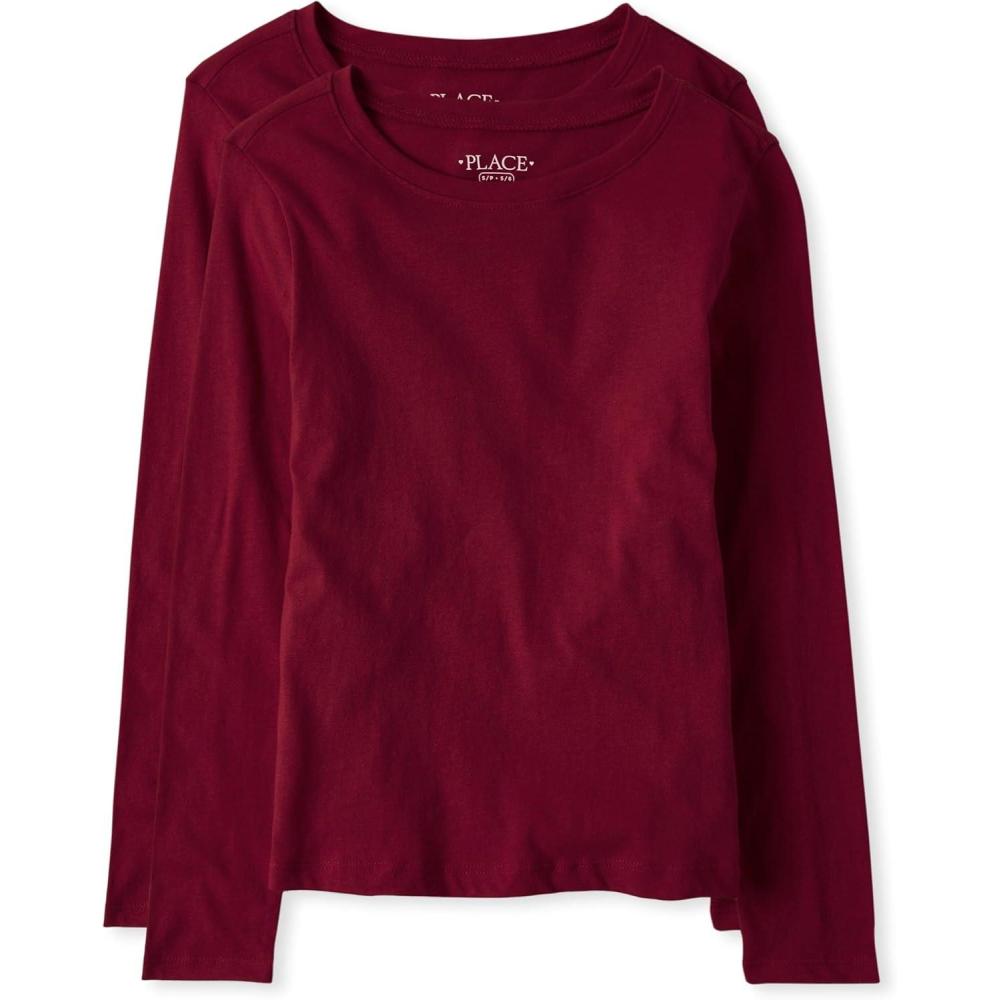imageThe Childrens Place Girls Basic Long Sleeve Layering TeesRubine 2pack