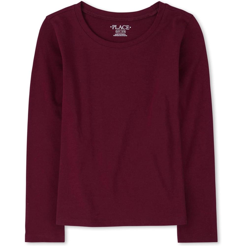 imageThe Childrens Place Girls Basic Long Sleeve Layering TeesRubine Single