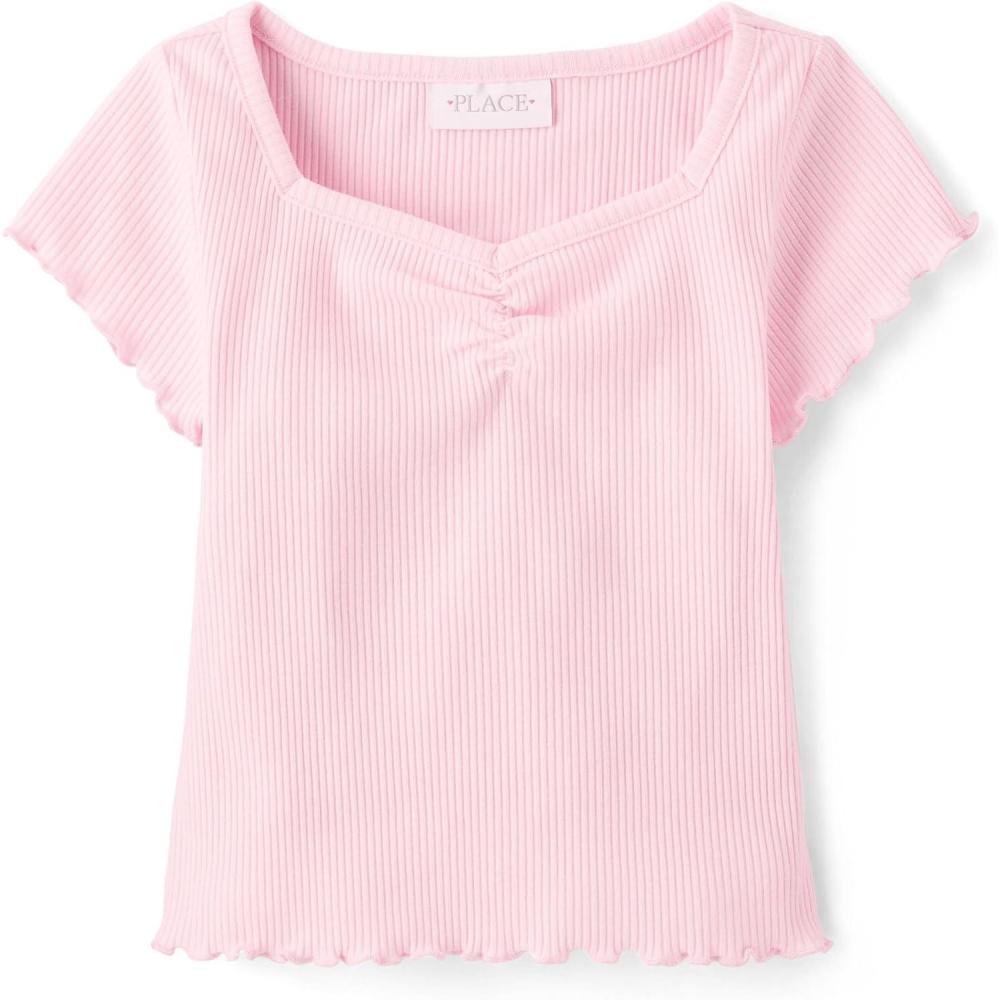 imageThe Childrens Place Girls Basic Short Sleeve Knit ShirtsCameo