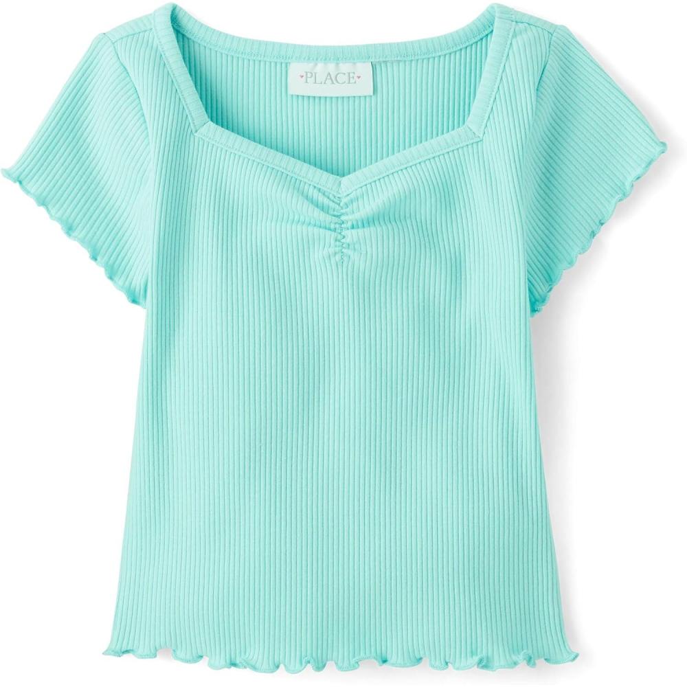 imageThe Childrens Place Girls Basic Short Sleeve Knit ShirtsMint Tea