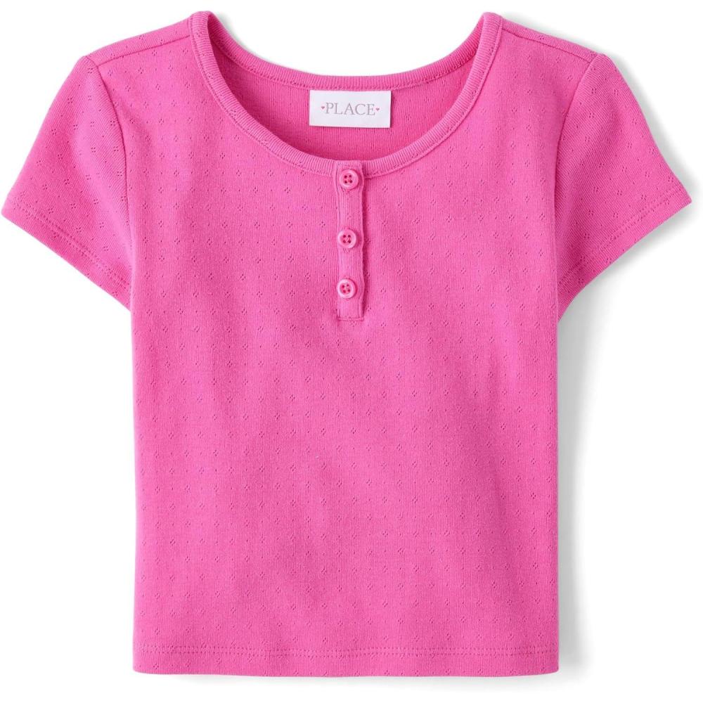 imageThe Childrens Place Girls Basic Short Sleeve Knit ShirtsPink Summer