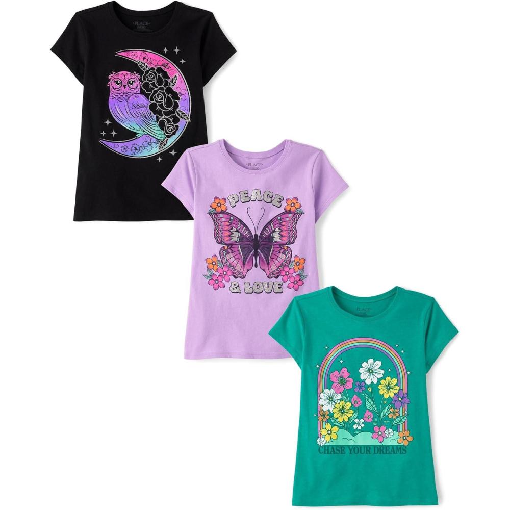 imageThe Childrens Place Girls Kindness Love Equality Short Sleeve Graphic TShirtsmultipacksPositive Message 3pack