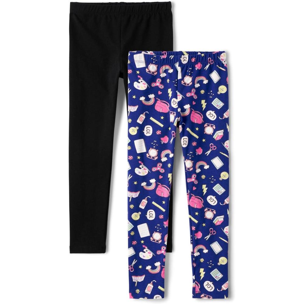 imageThe Childrens Place Girls Printed Leggings 2PackSchool Doodle VioletBlack 2pack