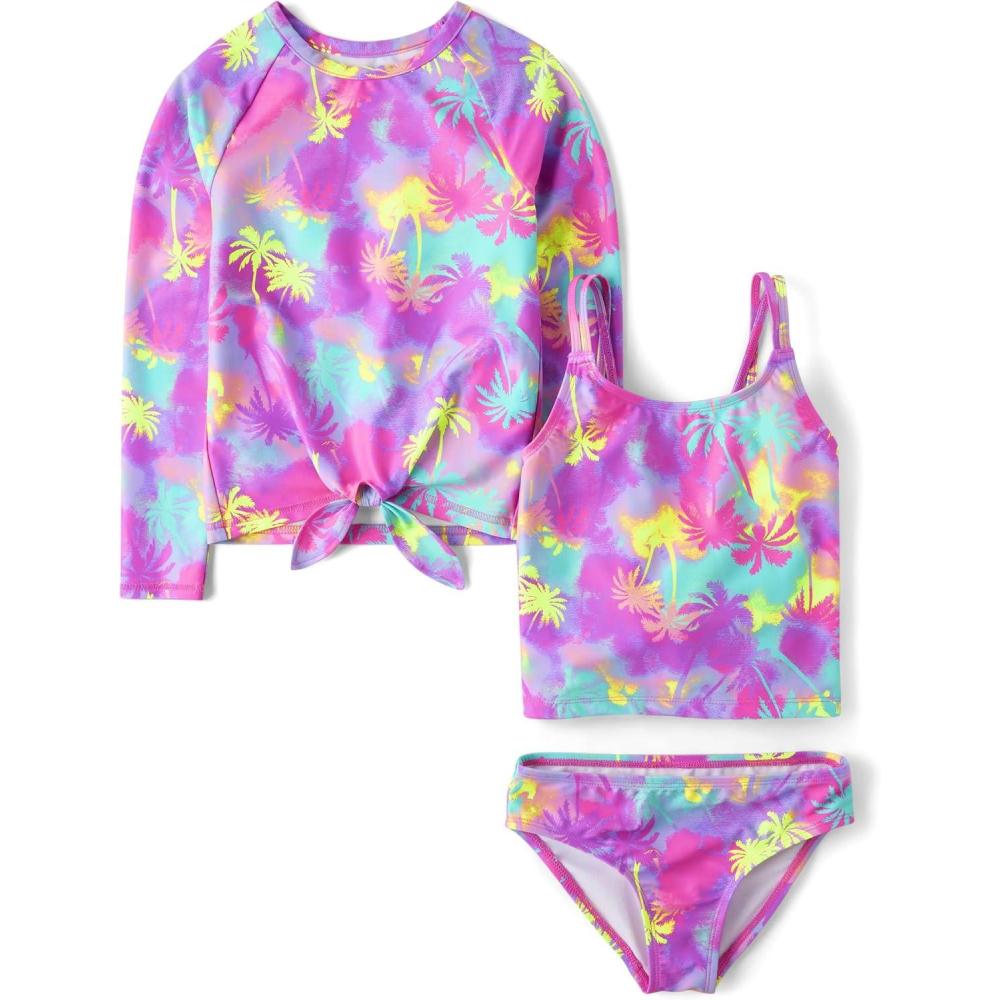 imageThe Childrens Place Girls Rashguard and Swimsuit SetPalm City Neon 3piece