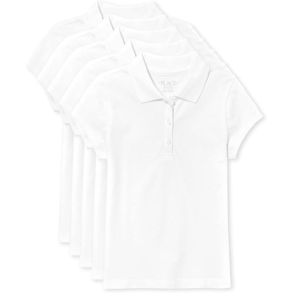 imageThe Childrens Place Girls Short Sleeve Pique Polo 5 PackWhite