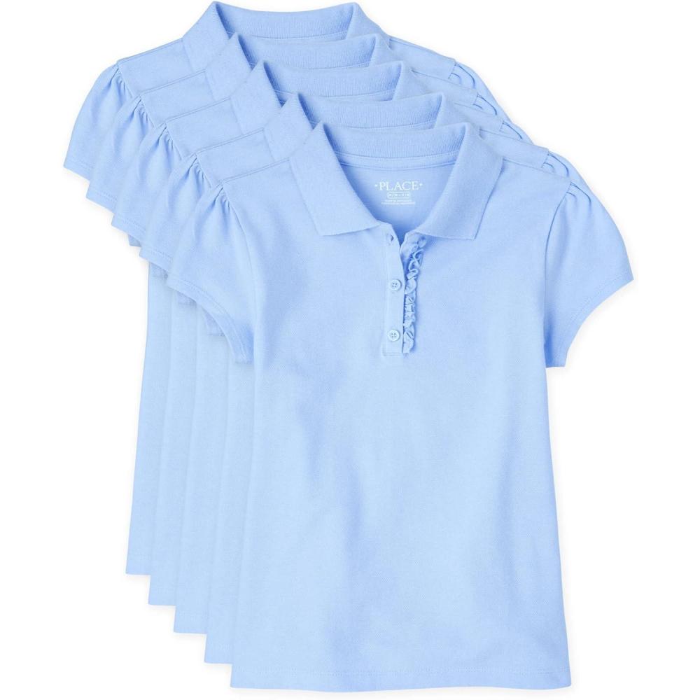 imageThe Childrens Place Girls Short Sleeve Ruffle Pique Polo 2 PackDaybreak 5pack