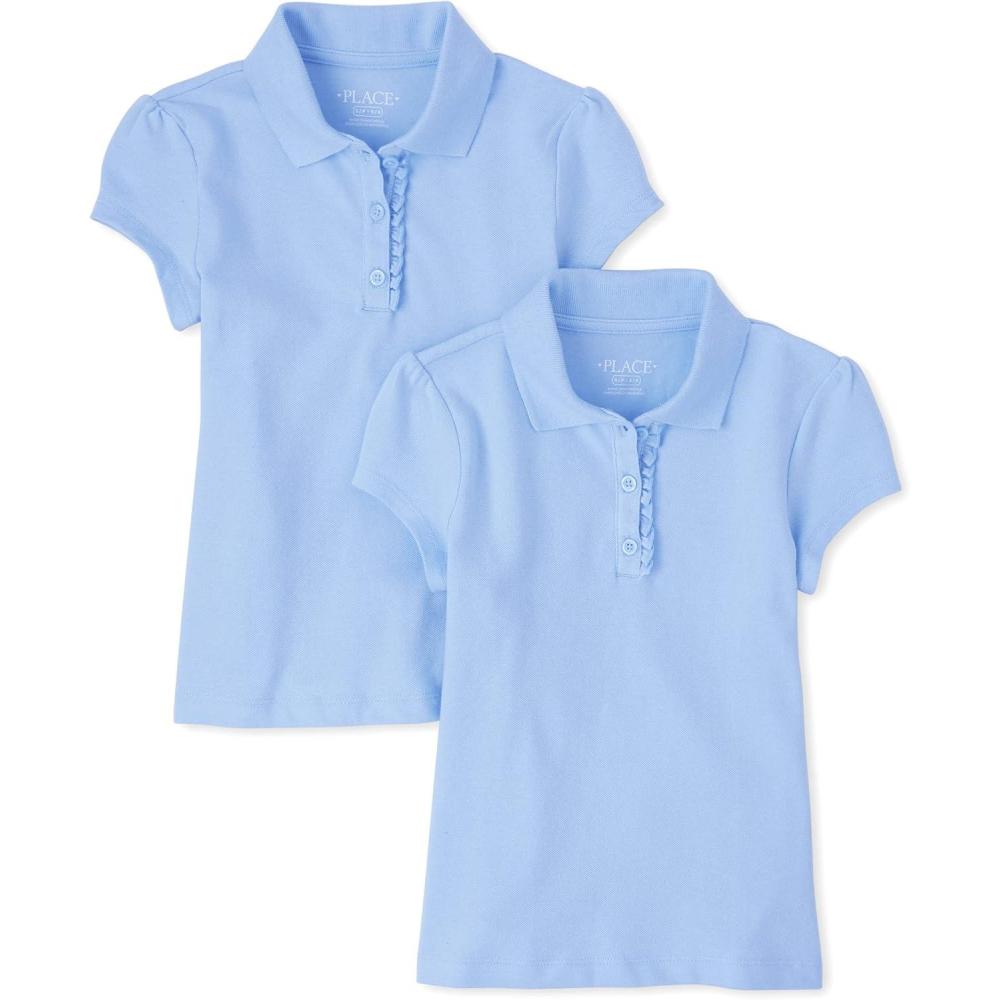 imageThe Childrens Place Girls Short Sleeve Ruffle Pique Polo 2 PackDaybreak