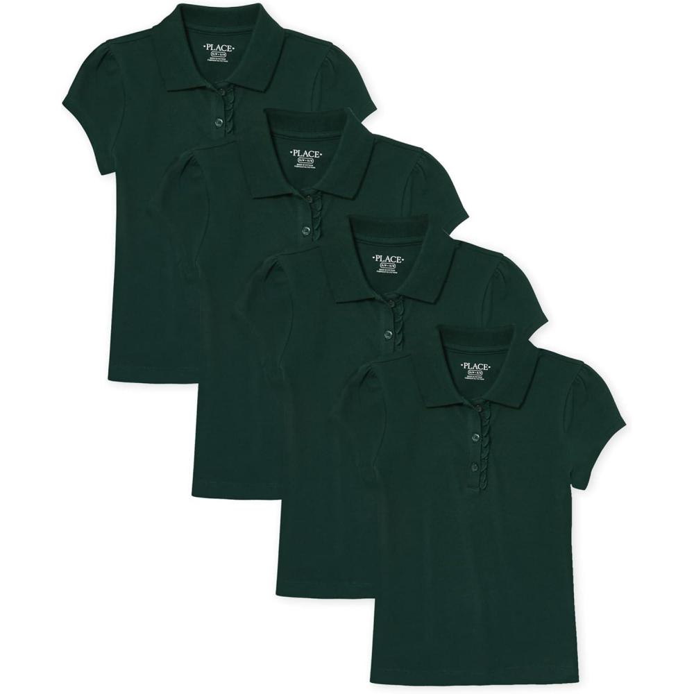 imageThe Childrens Place Girls Short Sleeve Ruffle Pique Polo 2 PackSpruce Green