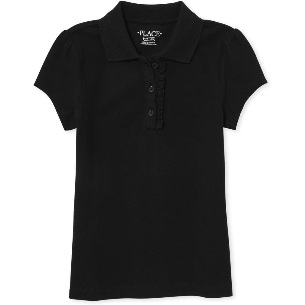 imageThe Childrens Place Girls Short Sleeve Ruffle Pique Polo ShirtBlack