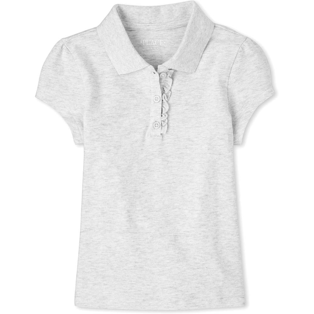 imageThe Childrens Place Girls Short Sleeve Ruffle Pique Polo ShirtHeather Grey Single