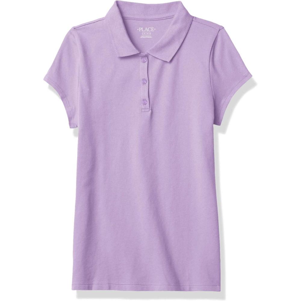 imageThe Childrens Place Girls Short Sleeve Ruffle Pique Polo ShirtPurple Prose