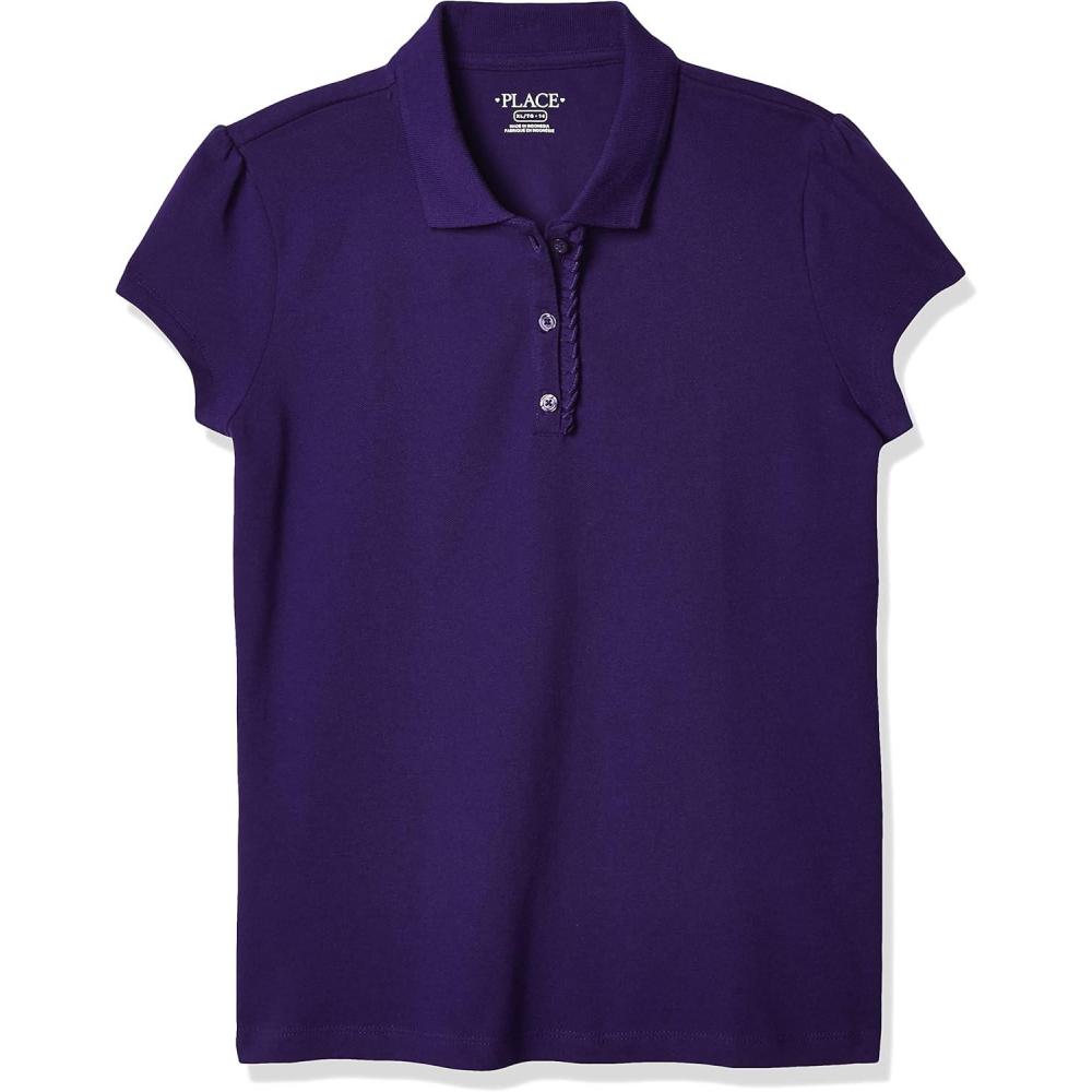 imageThe Childrens Place Girls Short Sleeve Ruffle Pique Polo ShirtRegal Violet Single