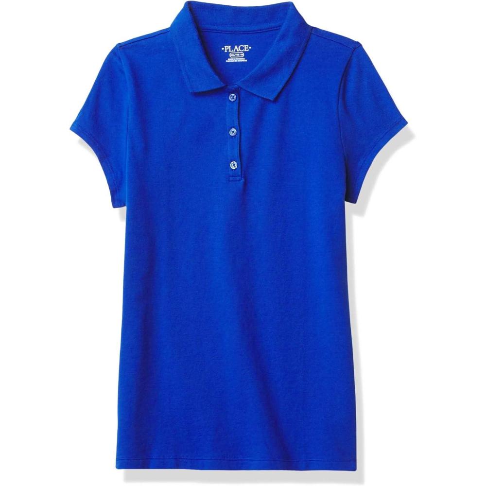 imageThe Childrens Place Girls Short Sleeve Ruffle Pique Polo ShirtRenew Blue