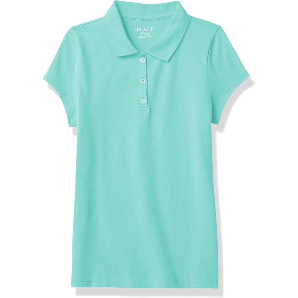 imageThe Childrens Place Girls Short Sleeve Ruffle Pique Polo ShirtSeafrost