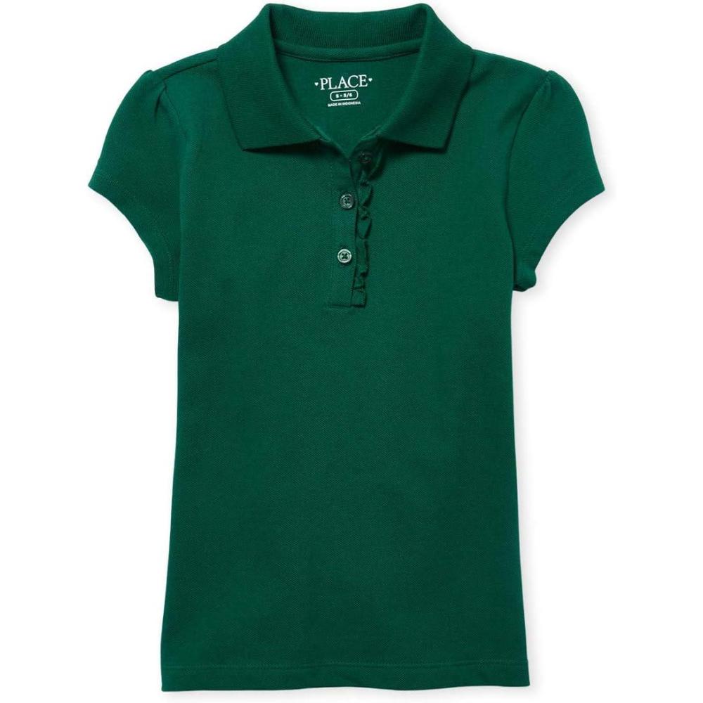 imageThe Childrens Place Girls Short Sleeve Ruffle Pique Polo ShirtSpruce Green