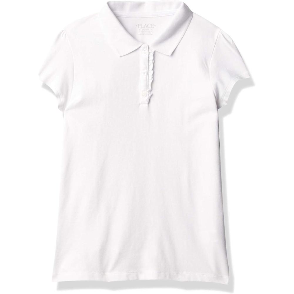 imageThe Childrens Place Girls Short Sleeve Ruffle Pique Polo ShirtWhite