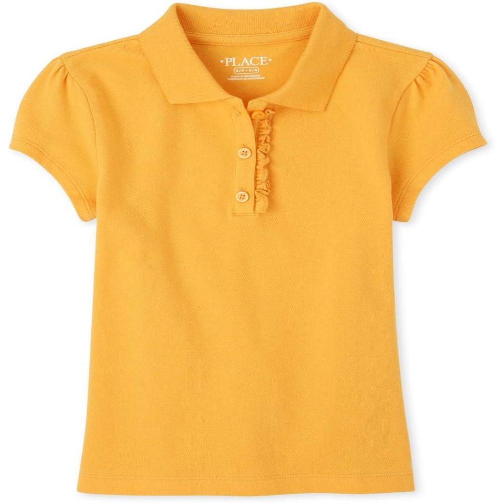 imageThe Childrens Place Girls Short Sleeve Ruffle Pique Polo ShirtYellow Pencil