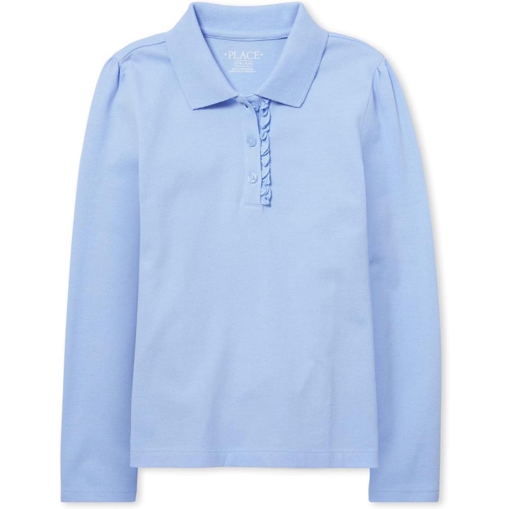 imageThe Childrens Place Girls Uniform Long Sleeve Ruffle Pique PoloDaybreak