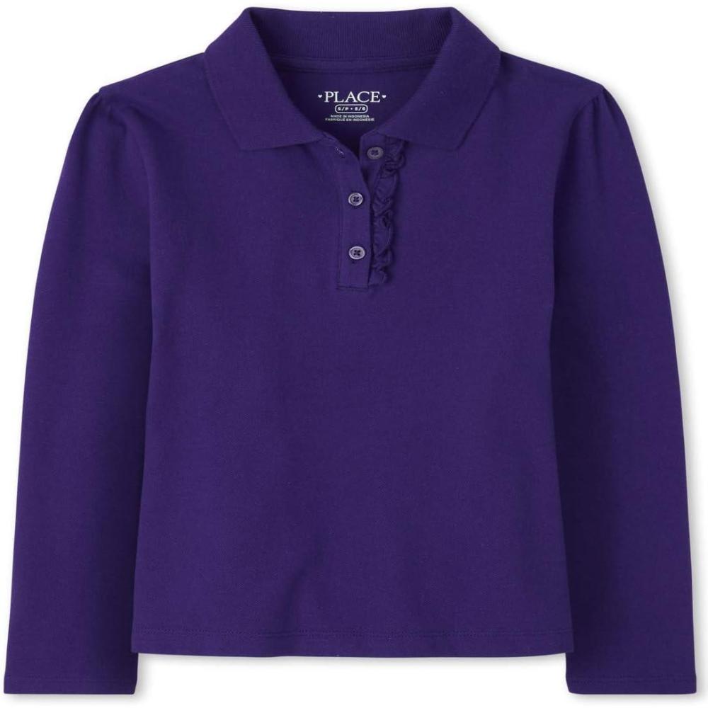 imageThe Childrens Place Girls Uniform Long Sleeve Ruffle Pique PoloRegal Violet Single