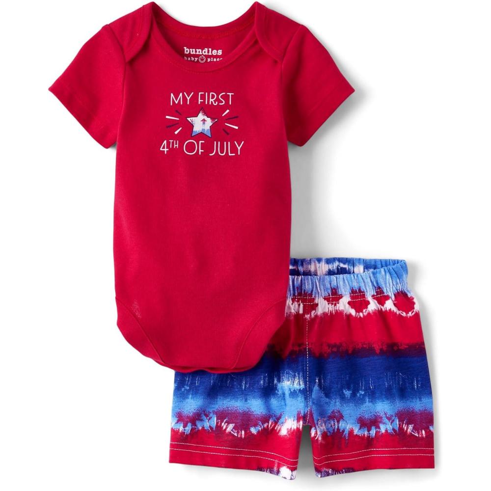 imageThe Childrens Place Unisex Baby And Newborn My First 4th of July 2 Piece Top and Short SetAmerican Flag